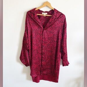 Vintage 90s silk Fantasies Morgan Taylor heart print red tunic sleep shirt sz S